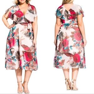City Chic Pink Flutter Sleeve Midi Dress for Weddings